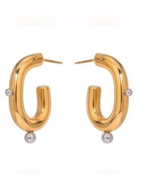 NEW XL Link Hoop Earrings Two Tone Paco Rabanne STYLE JL25